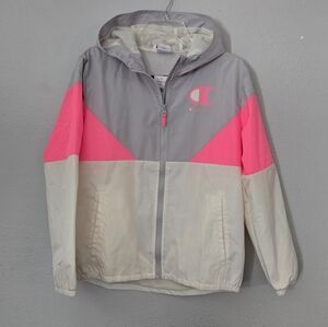 Girls Champion Grey Pink Windbreaker Zipper Jacket NEW